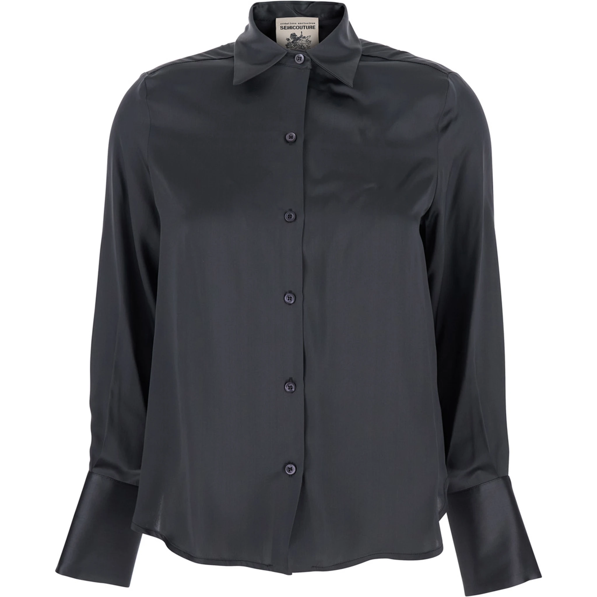 Grey Shirt with Classic Collar in Silk Woman