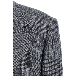 Grey Double-Breasted Suit with Plaid Pattern and Notched Revers in Wool Woman