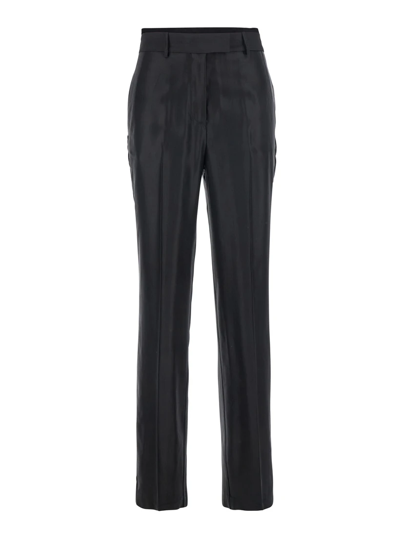 Black Pants with Belt Loops in Wool Blend Woman
