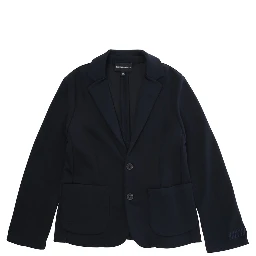 Blue Single-Breasted Jacket with Notched Revers and Logo Patch on the Sleeve in Modal Stretch Boy