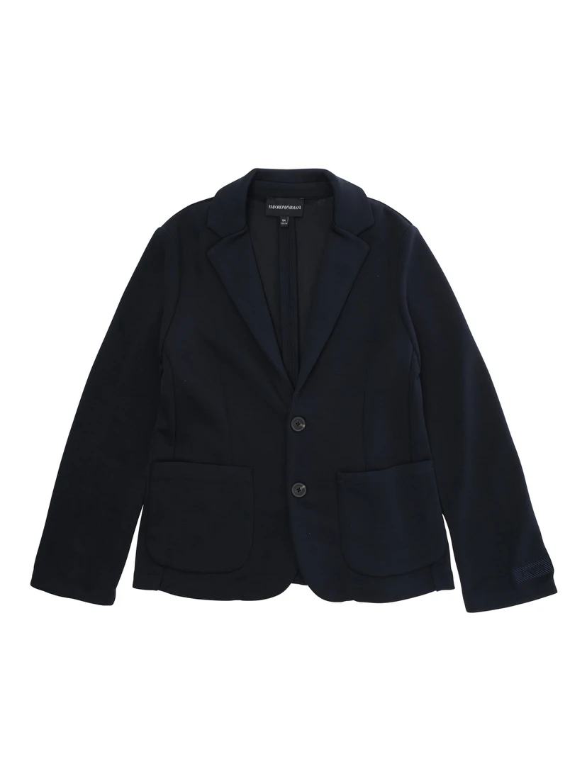 Blue Single-Breasted Jacket with Notched Revers and Logo Patch on the Sleeve in Modal Stretch Boy