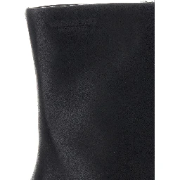 Black Ankle Boots with Low Block Heel and Side Zip Closure in Leather Woman
