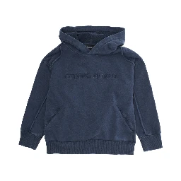 Blue Hoodie with Drawstring Hood and Logo Lettering on the Front in Cotton Boy