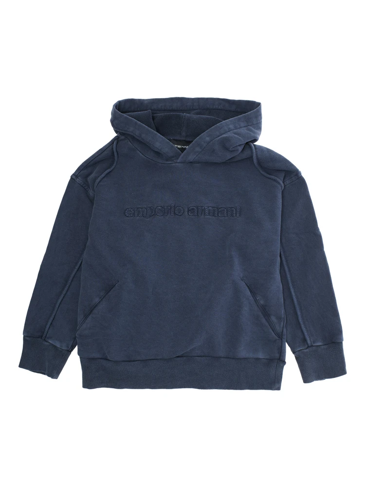 Blue Hoodie with Drawstring Hood and Logo Lettering on the Front in Cotton Boy
