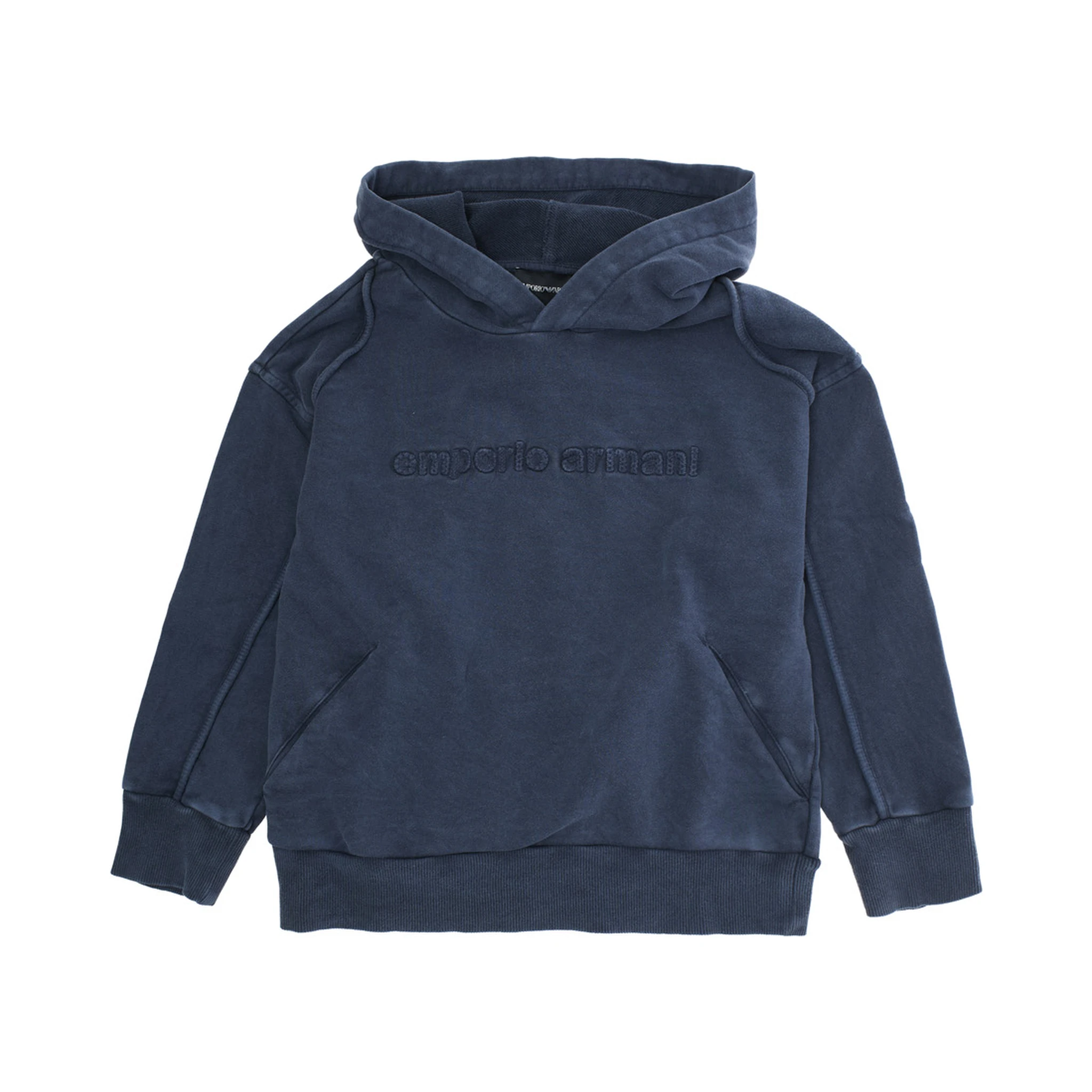 Blue Hoodie with Drawstring Hood and Logo Lettering on the Front in Cotton Boy