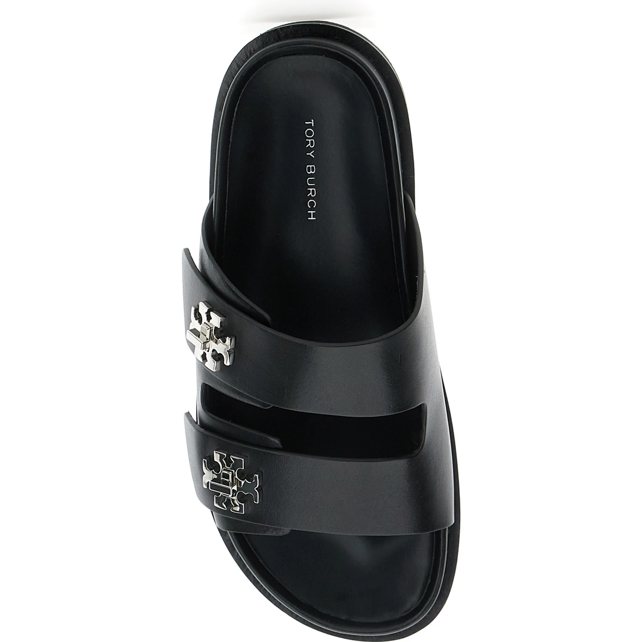 Turnlock Black Sandals with Double Strap and Logo Plaque in Leather Woman