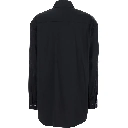 Black Shirt with Classic Collar and Rhinestone Embellishments on the Front in Cotton Woman