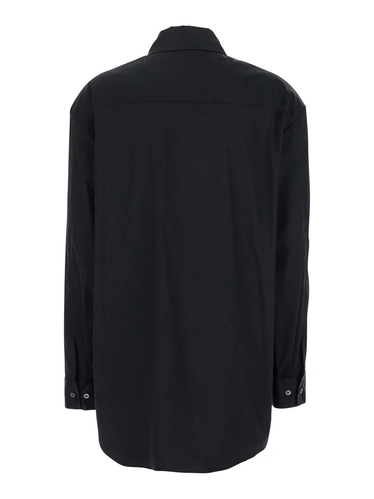 Black Shirt with Classic Collar and Rhinestone Embellishments on the Front in Cotton Woman alternative