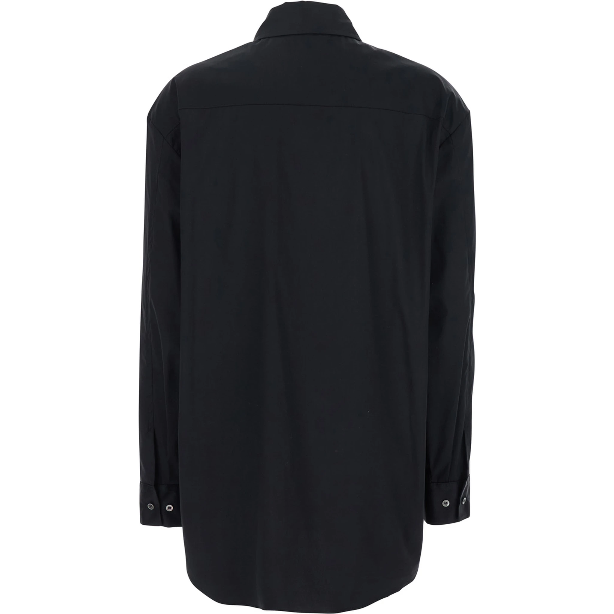 Black Shirt with Classic Collar and Rhinestone Embellishments on the Front in Cotton Woman