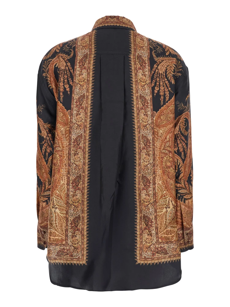 Multicolor Shirt with Pointed Collar and Paisley Motif in Silk Woman alternative
