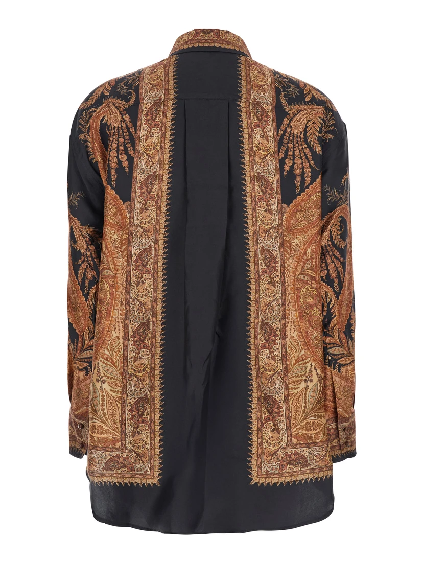 Multicolor Shirt with Pointed Collar and Paisley Motif in Silk Woman