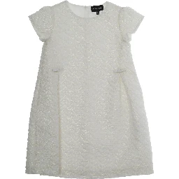 White Dress with Peter Pan Collar and All-Over Logo Embroidery in Tech Fabric Girl