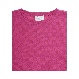 Fuchsia Crewneck T-Shirt with All-Over GG Print in Cotton Jersey Girl