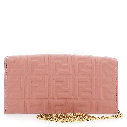 “Continental” Pink Mini Bag with All-Over FF Pattern in Embossed Leather Woman