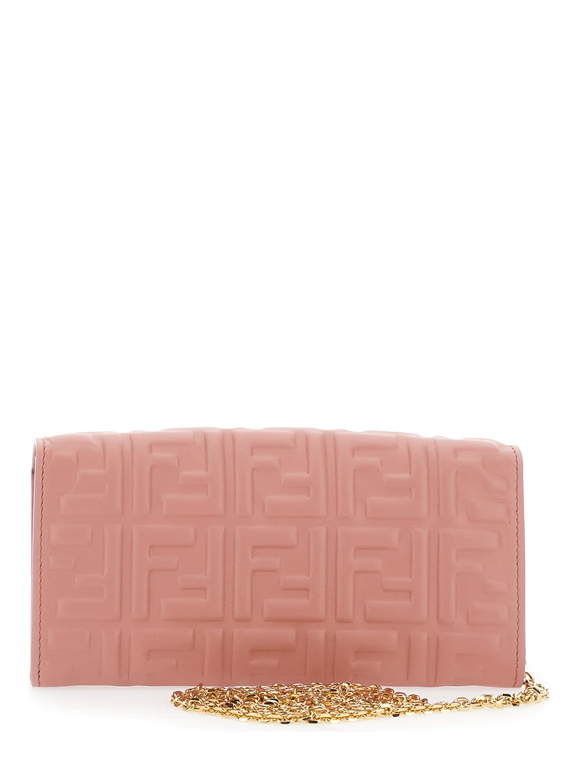 “Continental” Pink Mini Bag with All-Over FF Pattern in Embossed Leather Woman