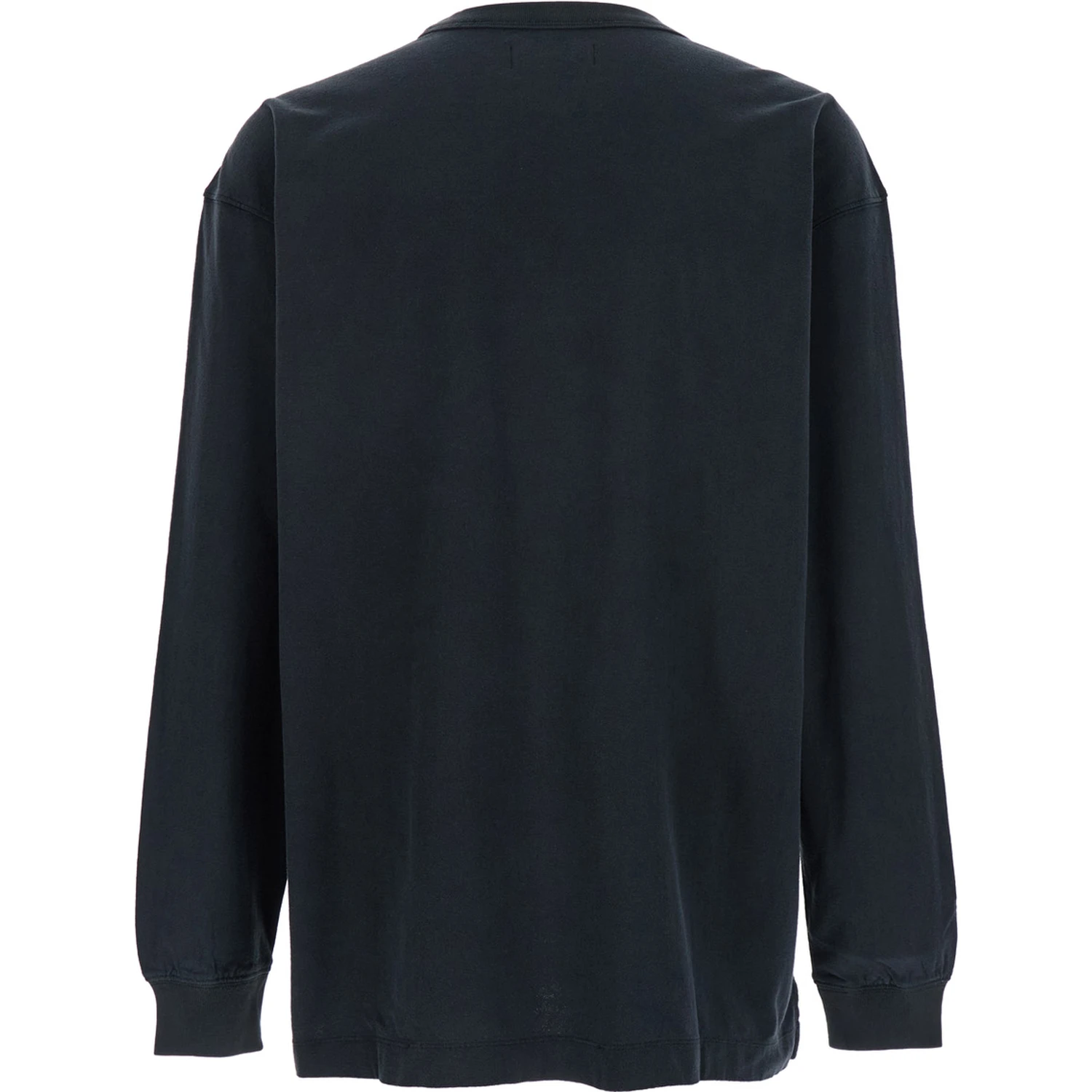 Black Crewneck T-Shirt with Long Sleeves and Tonal Logo Lettering Embroidery on the Front in Cotton Man