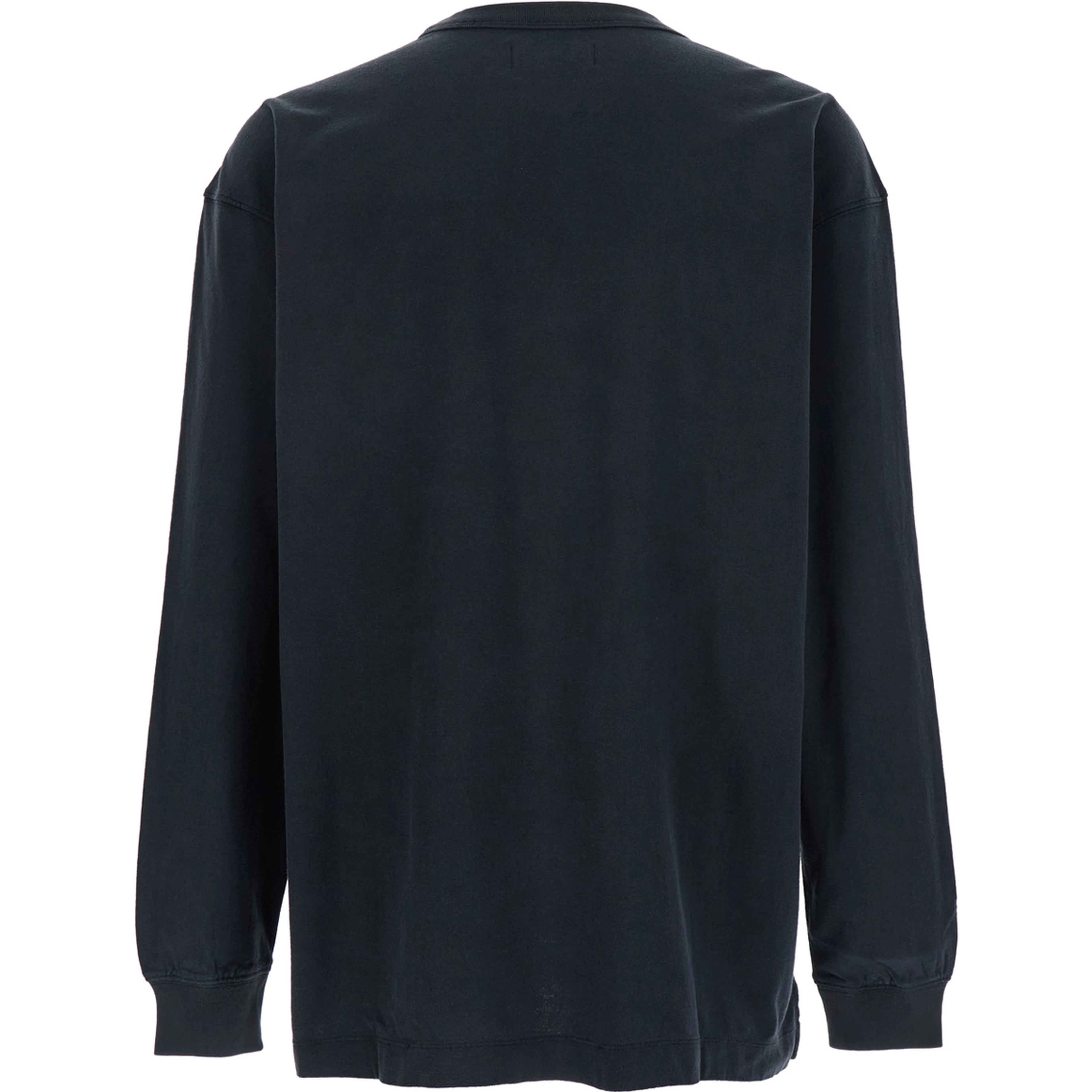 Black Crewneck T-Shirt with Long Sleeves and Tonal Logo Lettering Embroidery on the Front in Cotton Man