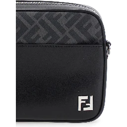 “Camera Case” Black Crossbody Bag with FF Motif in Leather Man