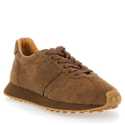Brown Low Top Sneakers with Cleat Details on Heel and Sole in Leather Woman