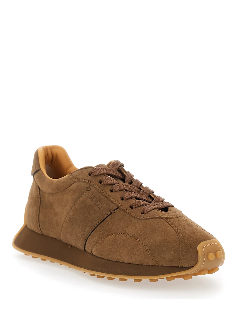 Brown Low Top Sneakers with Cleat Details on Heel and Sole in Leather Woman