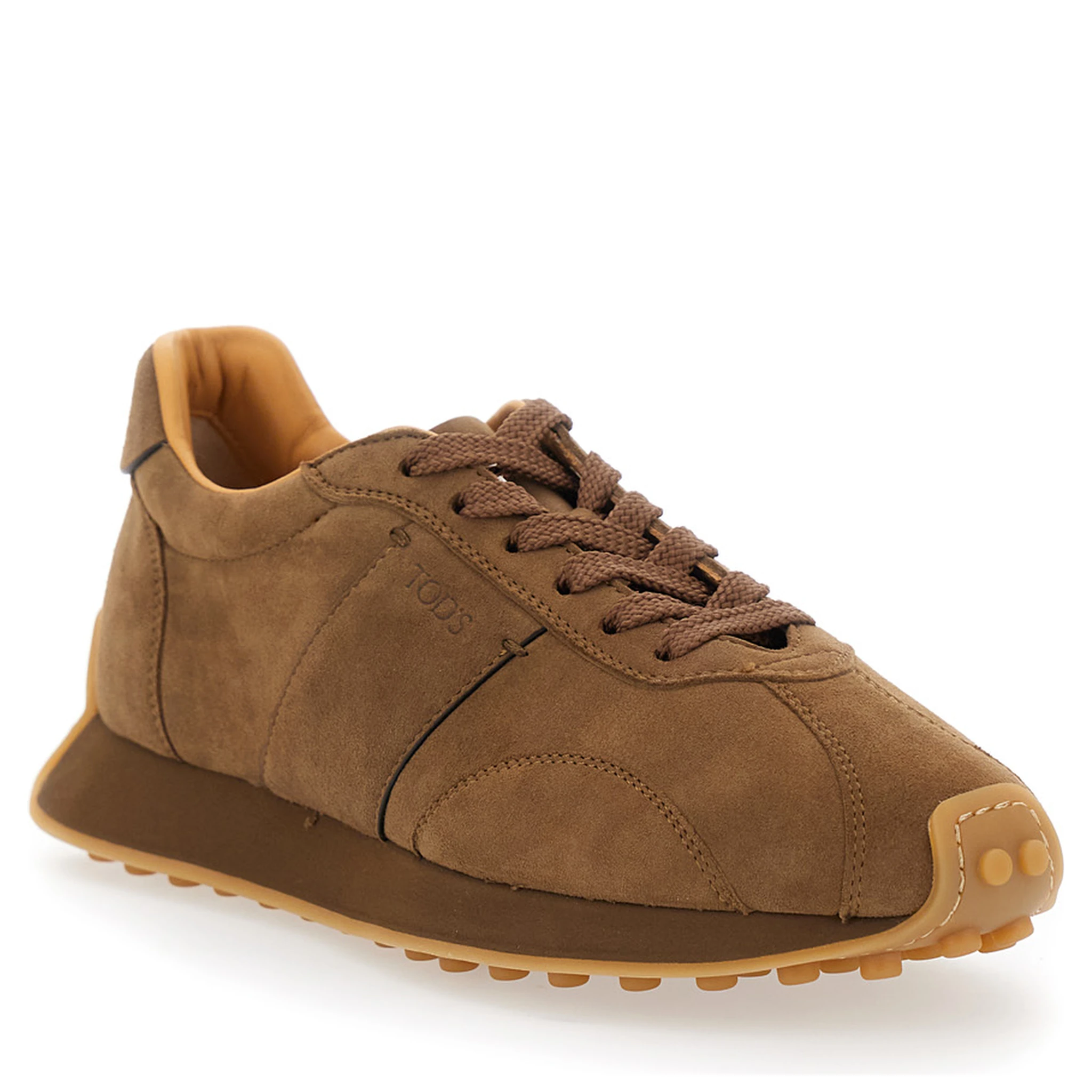 Brown Low Top Sneakers with Cleat Details on Heel and Sole in Leather Woman
