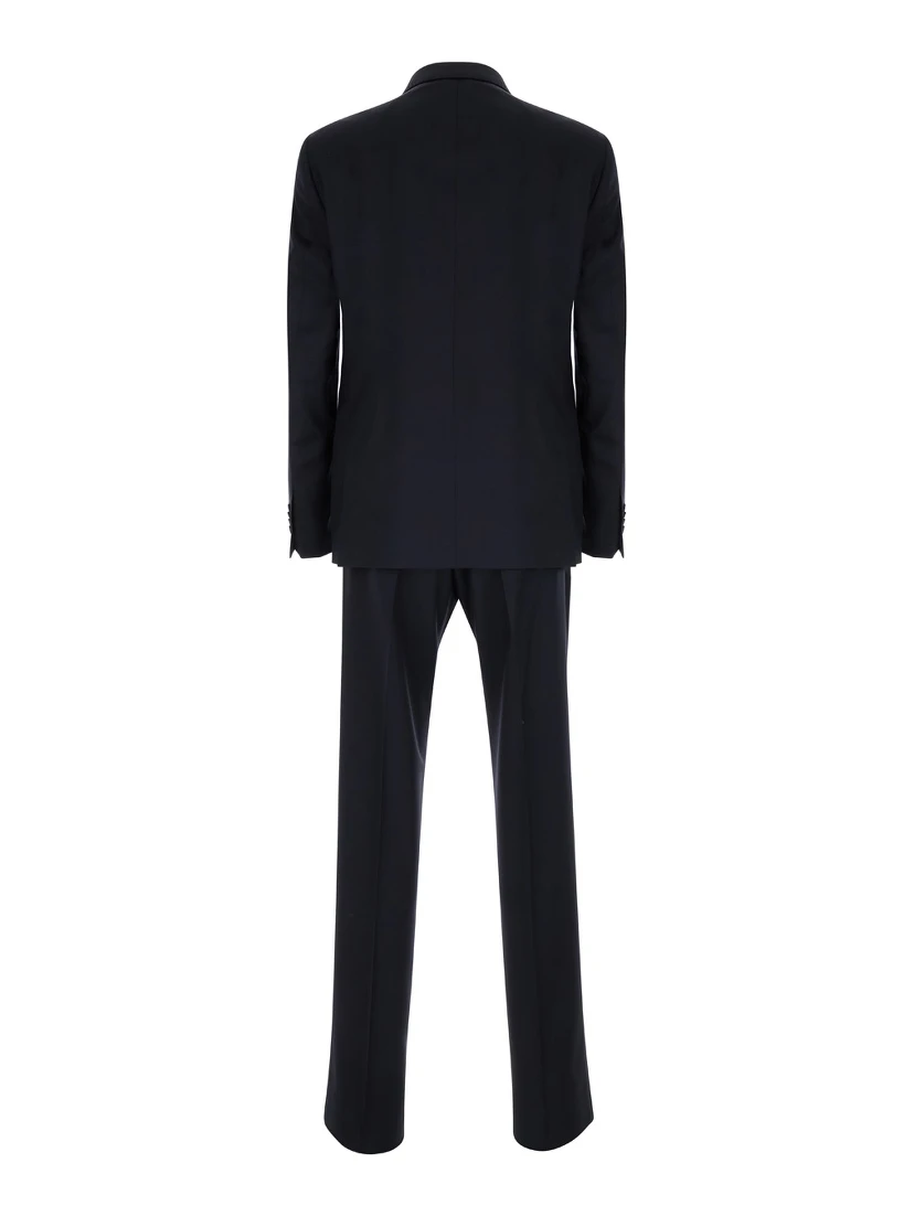 Black Single-Breasted Suit with Logo Pin in Cotton Man