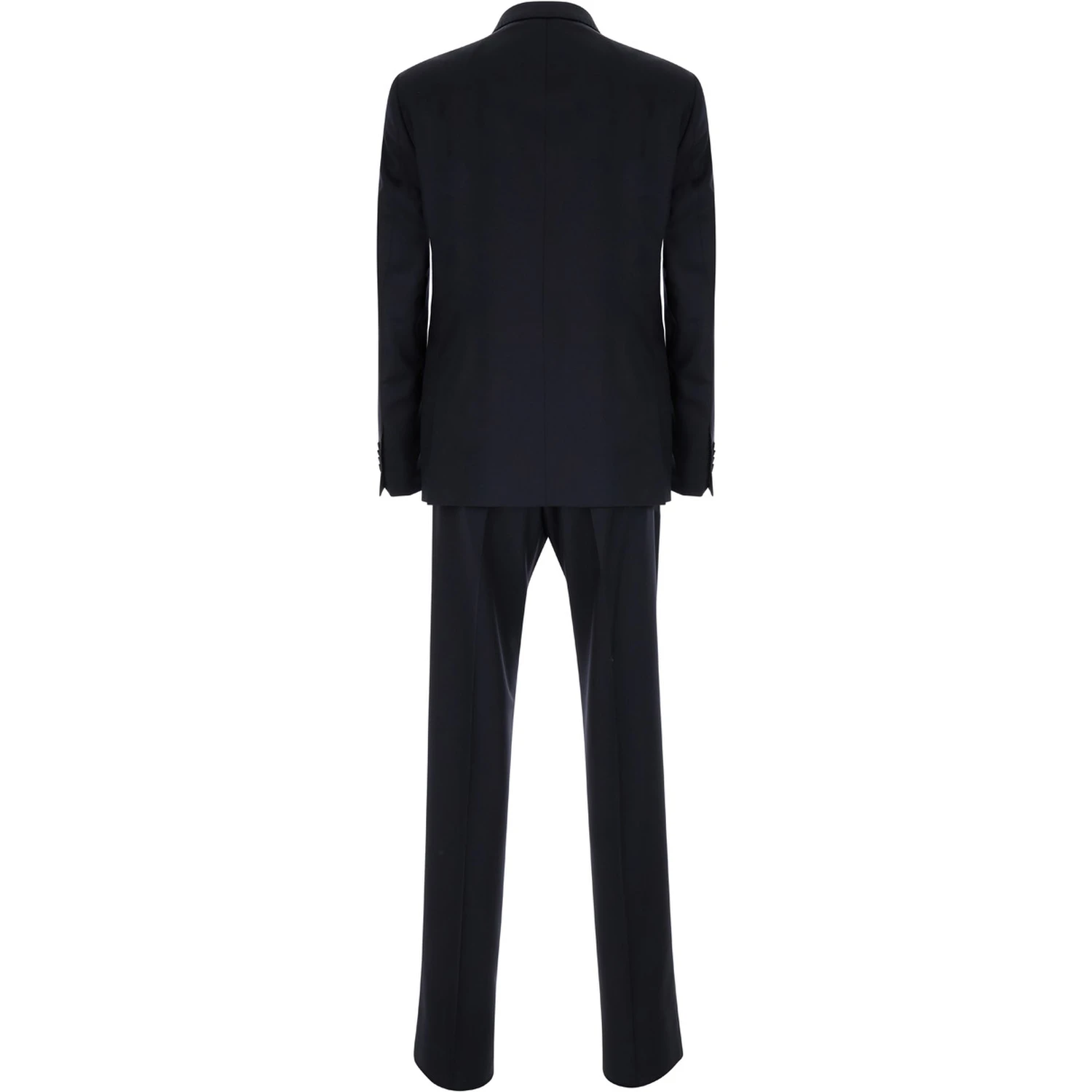 Black Single-Breasted Suit with Logo Pin in Cotton Man