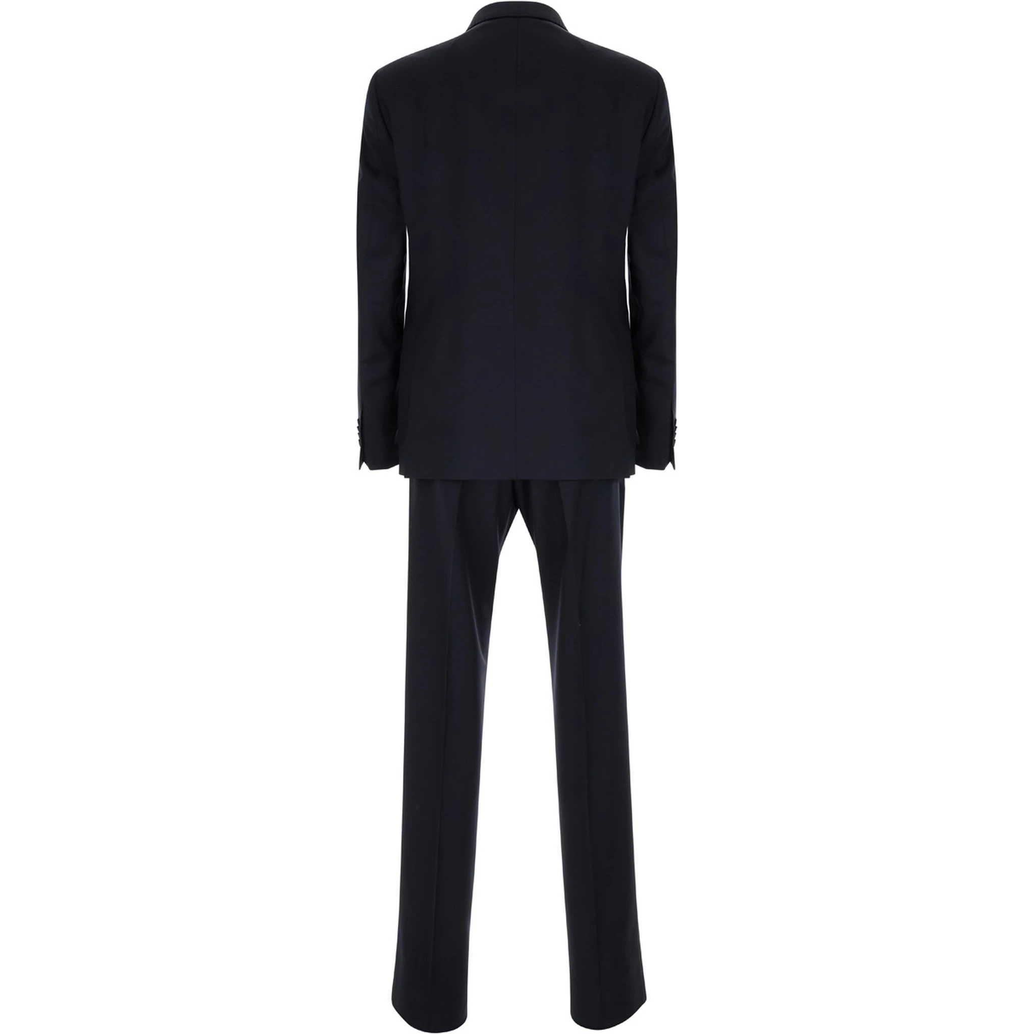 Black Single-Breasted Suit with Logo Pin in Cotton Man