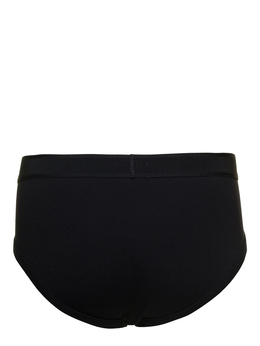 Black Briefs with Logged Waistband in Cotton Stretch Man