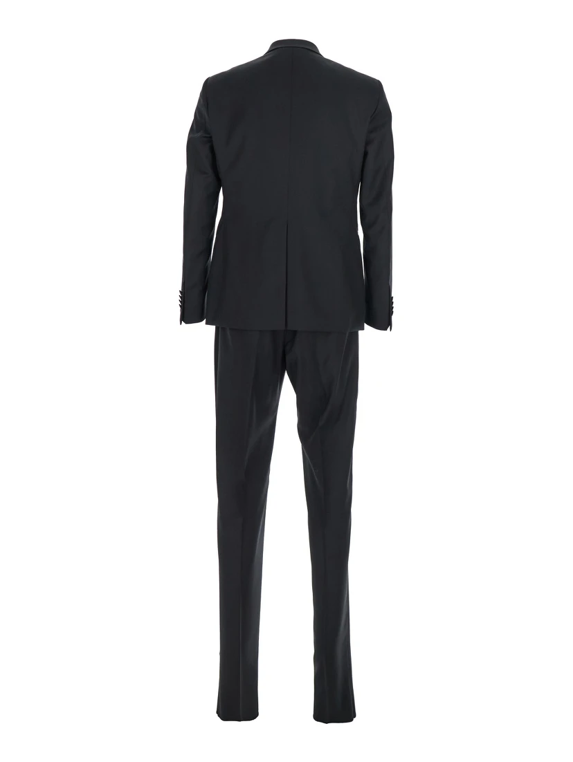 Black Single-Breasted Suit with Jacket and Vest in Wool Man