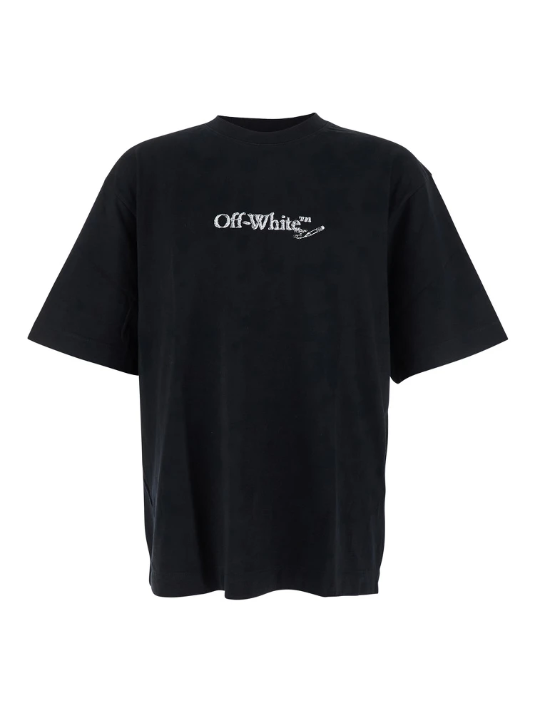 Scribble Arrow Black Crewneck T-Shirt with Logo Lettering on the Front and Maxi Arrows on the Rear in Cotton Man