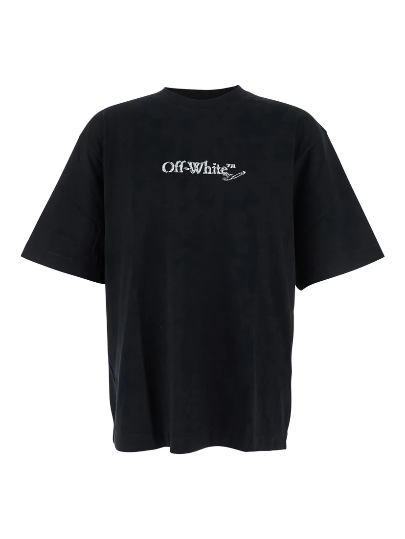Scribble Arrow Black Crewneck T-Shirt with Logo Lettering on the Front and Maxi Arrows on the Rear in Cotton Man