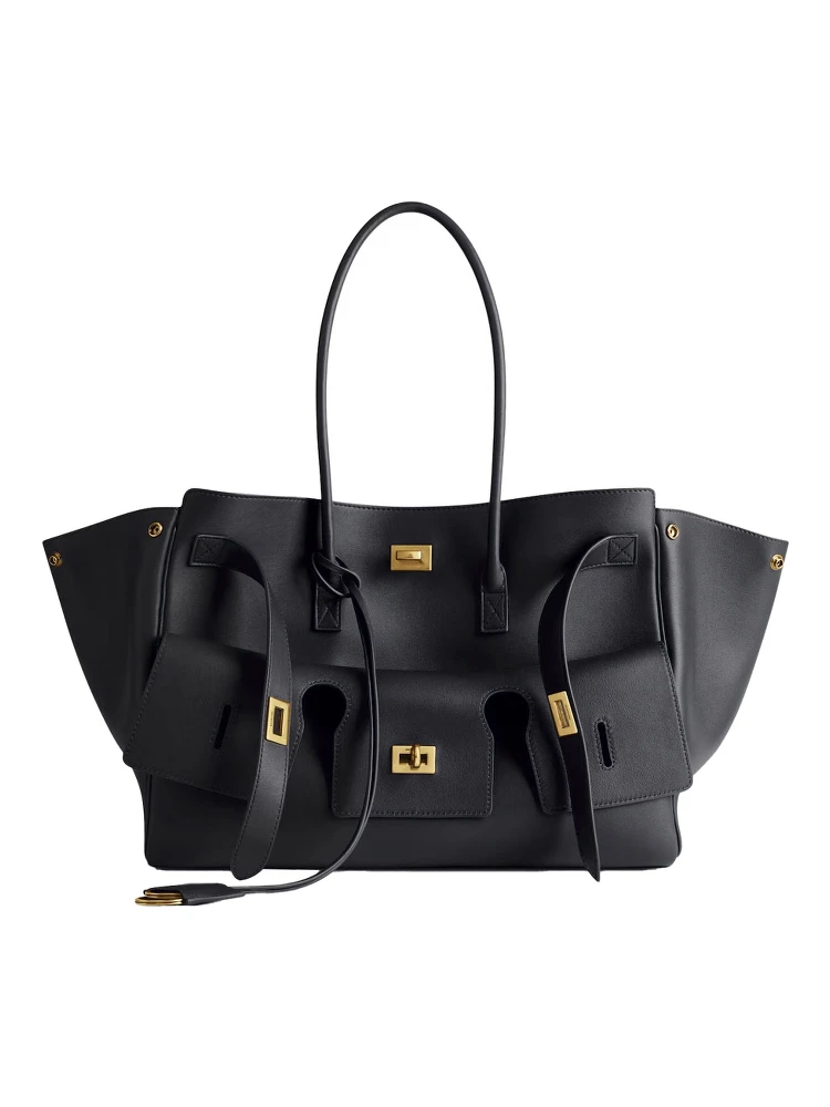 Bel Air Carry On Black Medium Tote Bag with Removable Keychain and Two Top Handles in Leather Woman