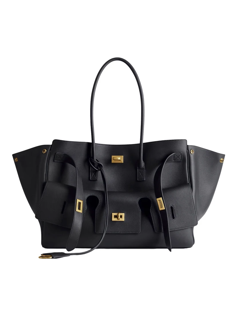 Bel Air Carry On Black Medium Tote Bag with Removable Keychain and Two Top Handles in Leather Woman