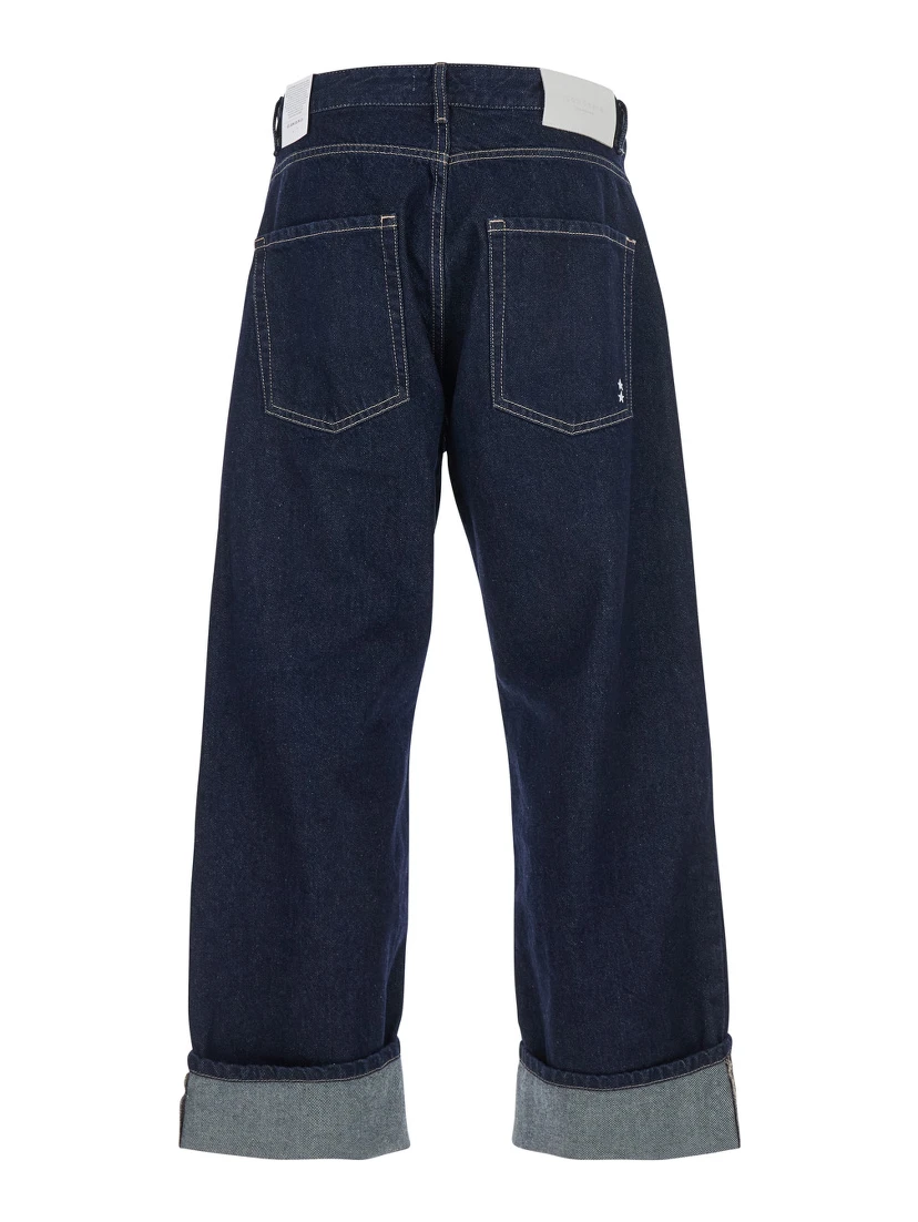 Ross Blue 5-Pocket Jeans with Logo Patch in Cotton Denim Man