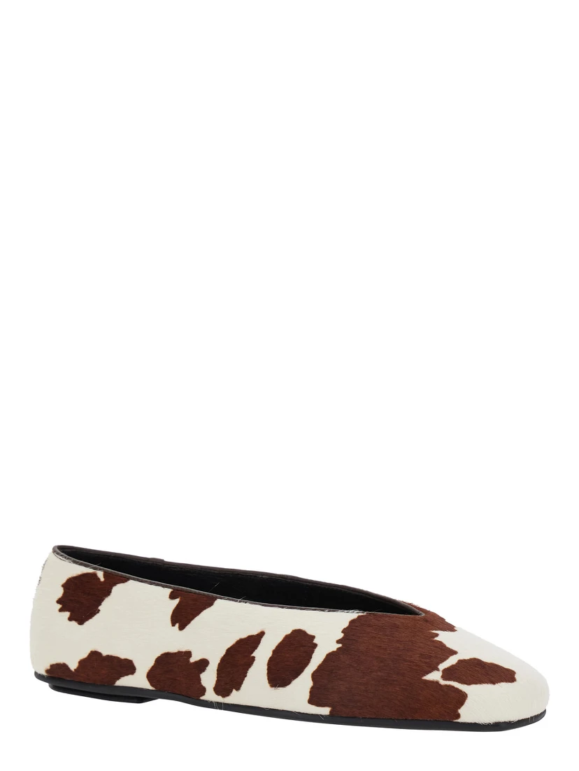 Brown Ballet Shoes with Animalier Print in Tech Fabric Woman