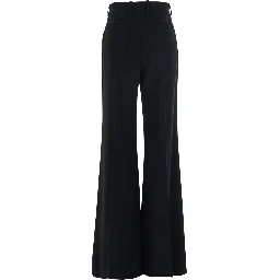 Black Pants with High Waist and Wide Leg in Viscose Blend Stretch Woman