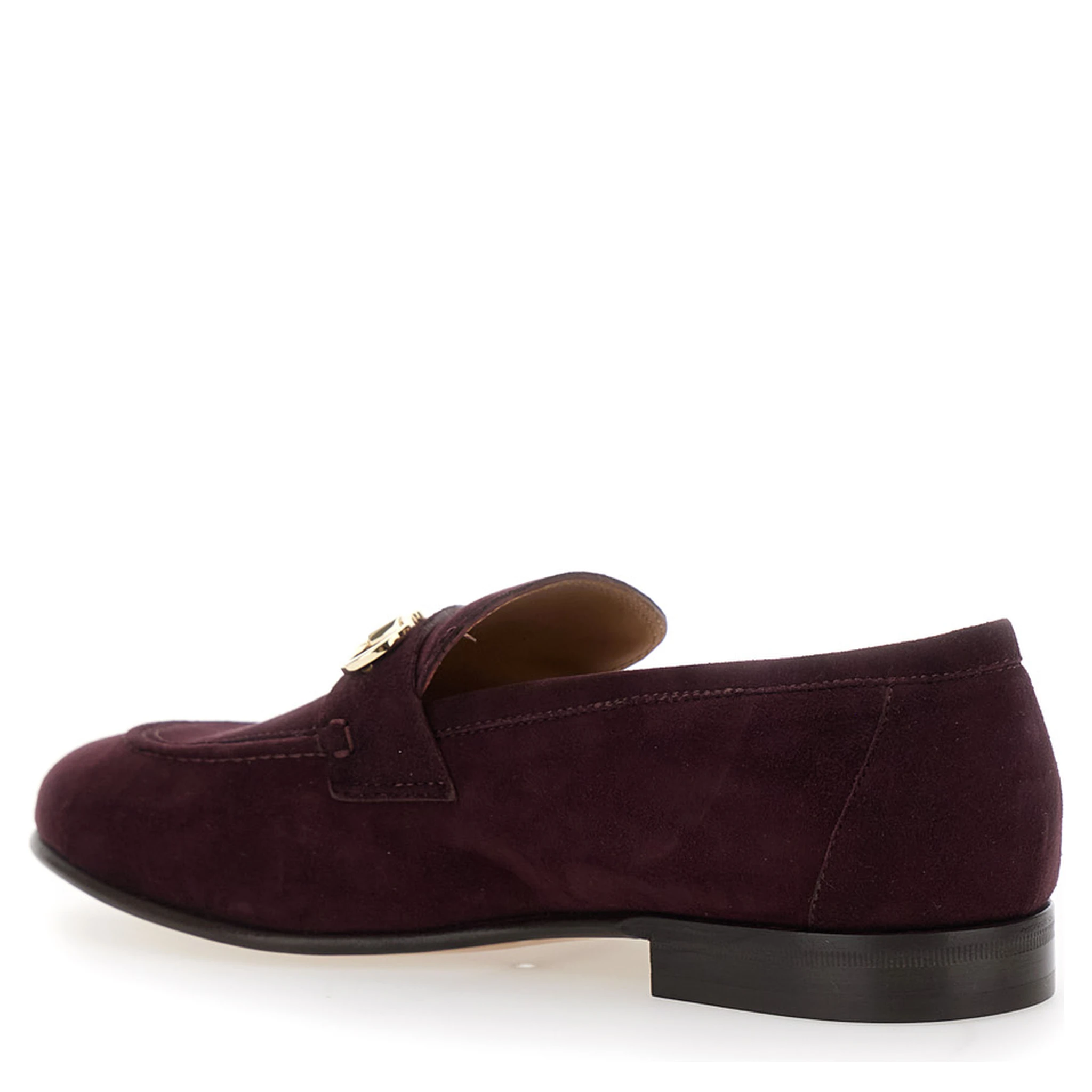 Bordeaux Loafers with Gancini Plaque on the Front and Low Heel in Suede Woman