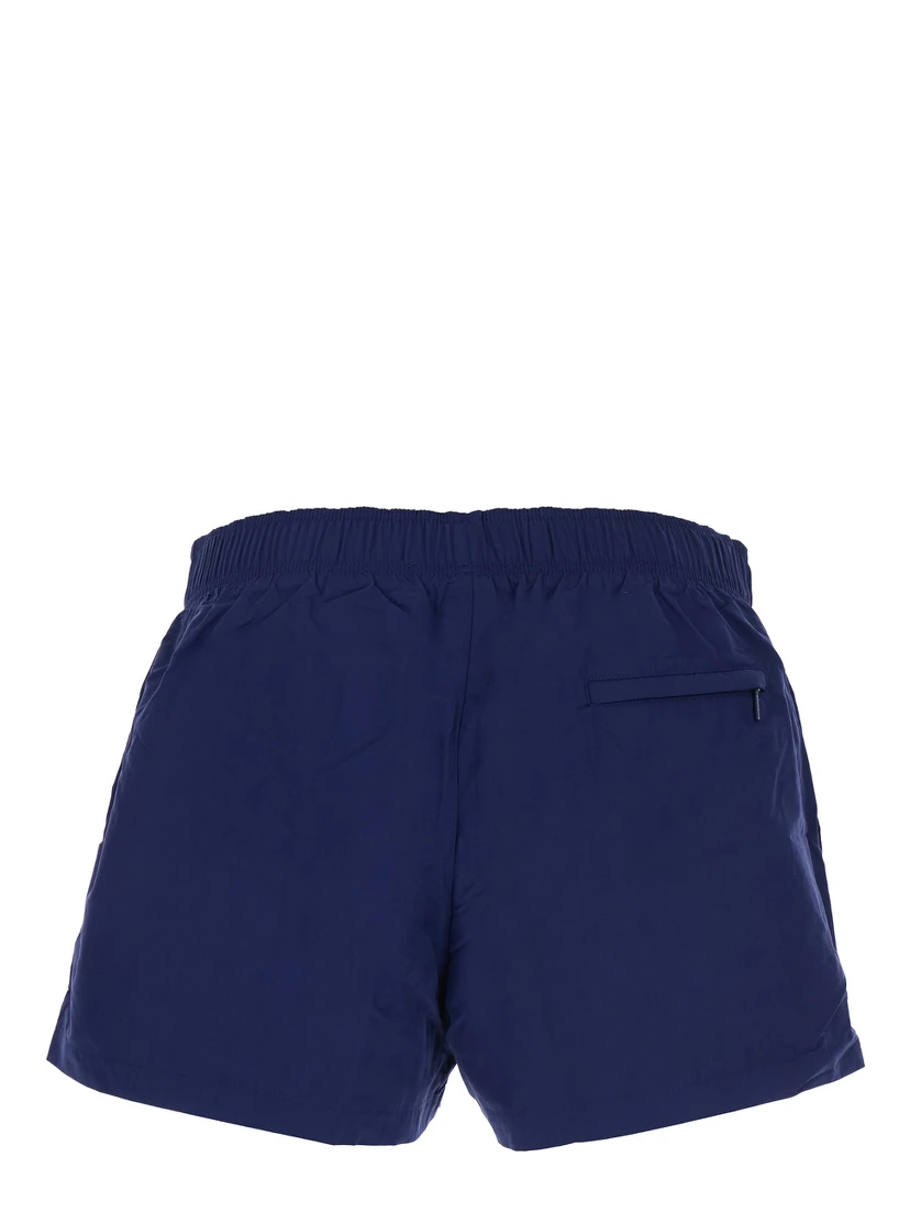 Blue Swim Shorts with Elastic Waist and Medusa Plaque on the Front in Tech Fabric Man