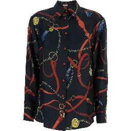 Ava Multicolor Shirt With Classic Collar And All-Over Pattern With Tassels in Silk Woman