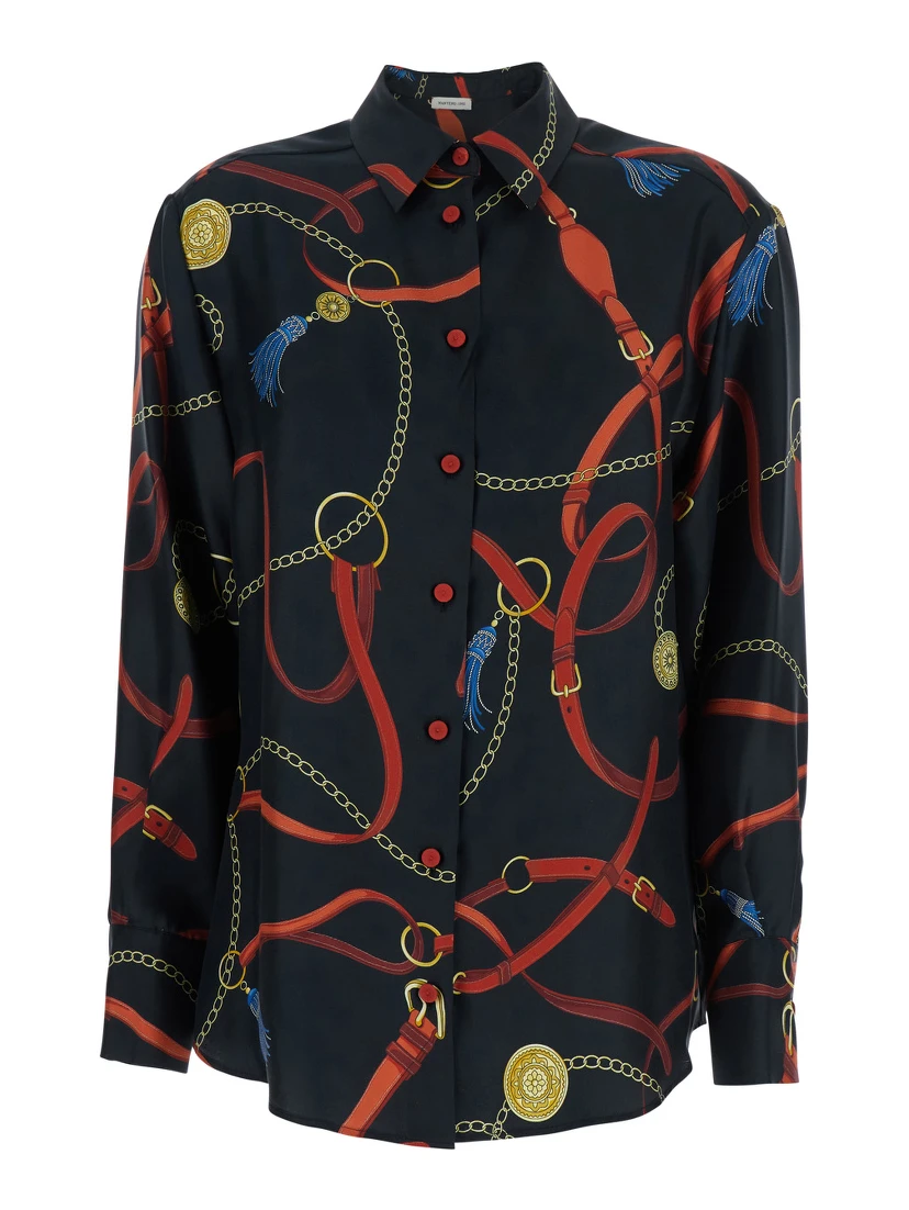 Ava Multicolor Shirt With Classic Collar And All-Over Pattern With Tassels in Silk Woman