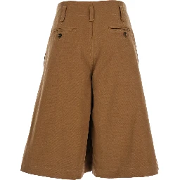 Brown Bermuda Pants with Belt Loops and Wide Leg in Cotton Woman