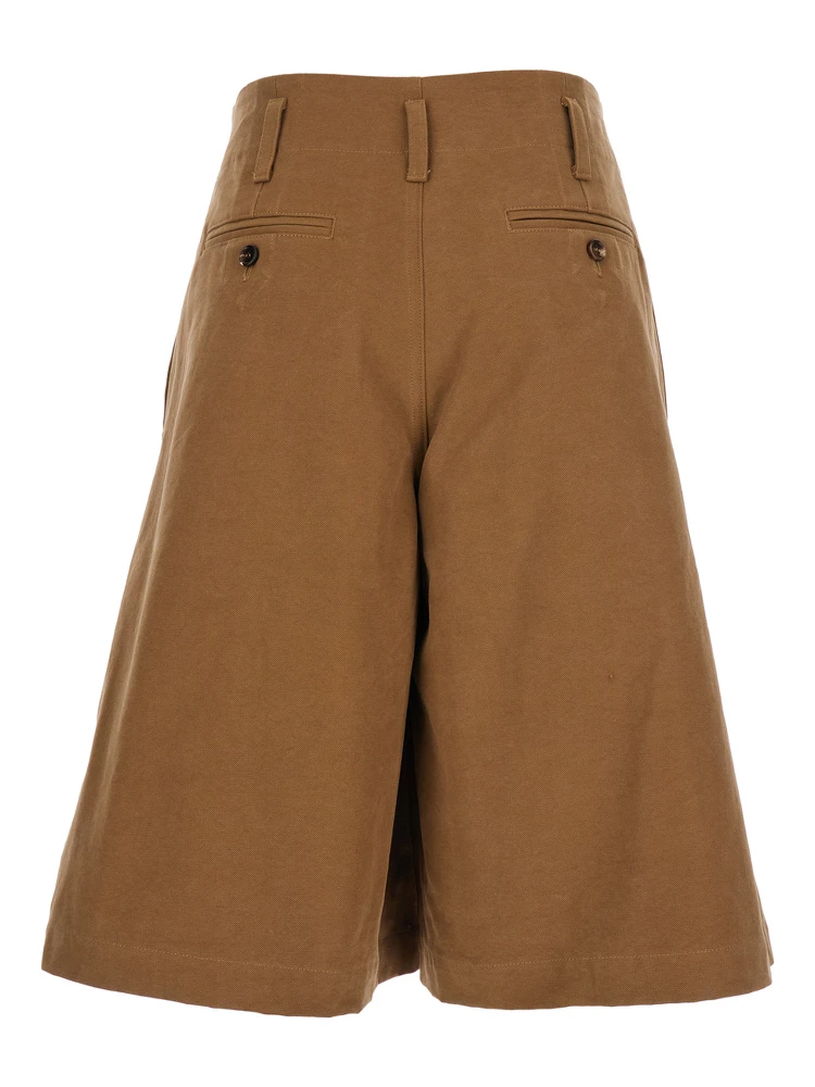 Brown Bermuda Pants with Belt Loops and Wide Leg in Cotton Woman alternative
