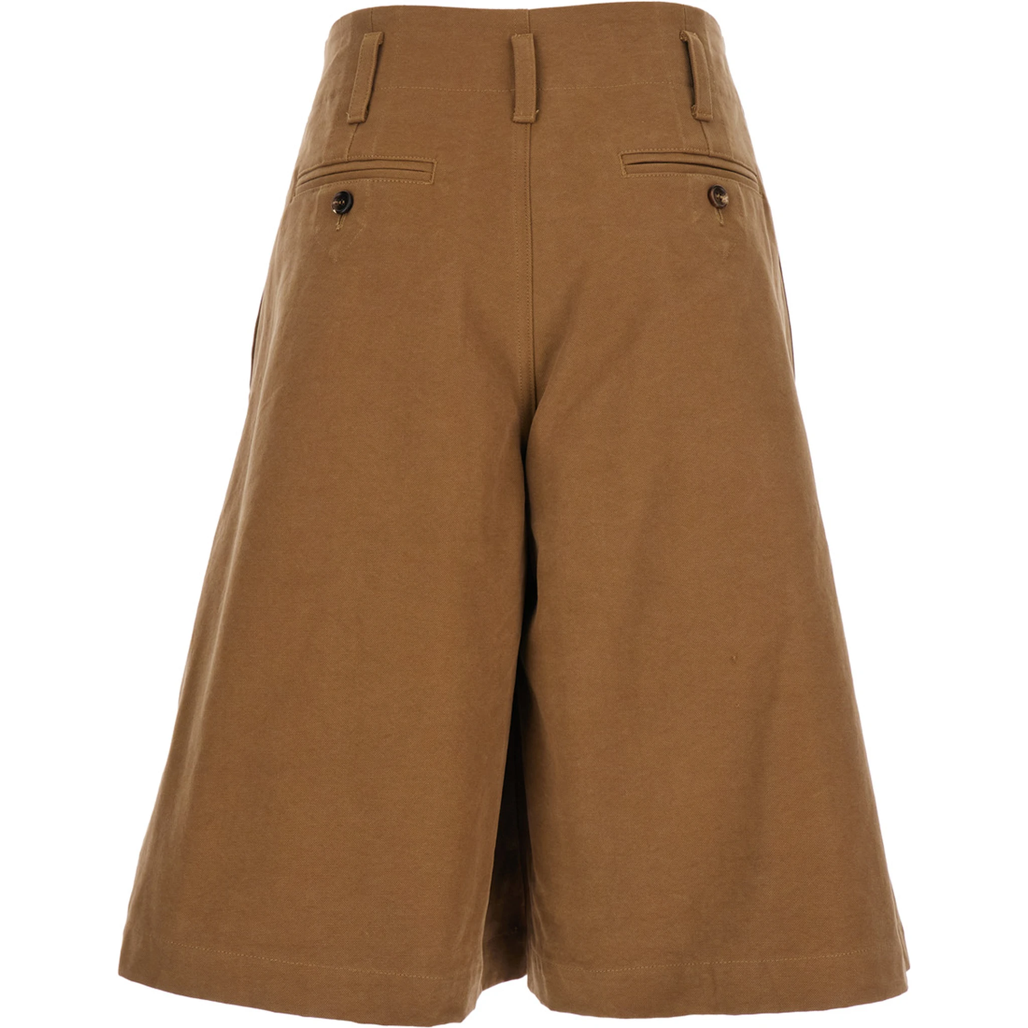 Brown Bermuda Pants with Belt Loops and Wide Leg in Cotton Woman