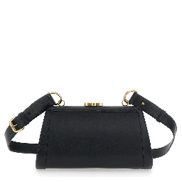 Ascot Black Shoulder Bag with Removable Shoulder Strap and Buckle Detail in Leather Woman