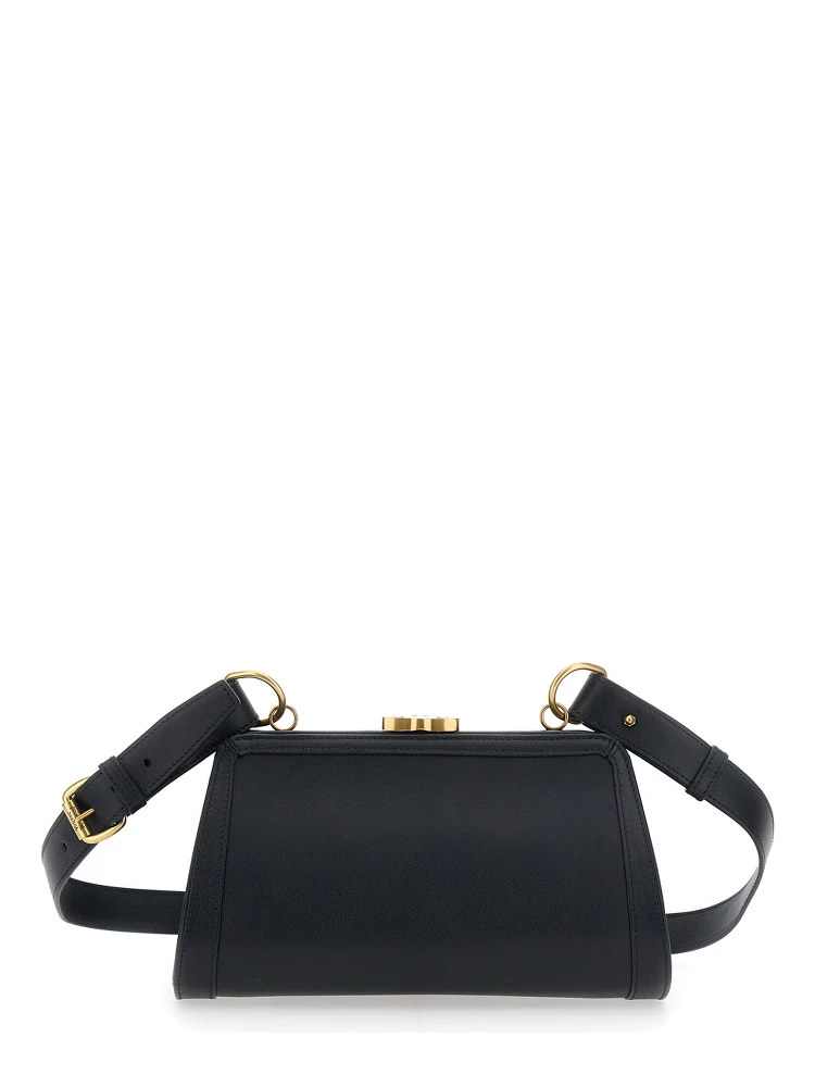 Ascot Black Shoulder Bag with Removable Shoulder Strap and Buckle Detail in Leather Woman