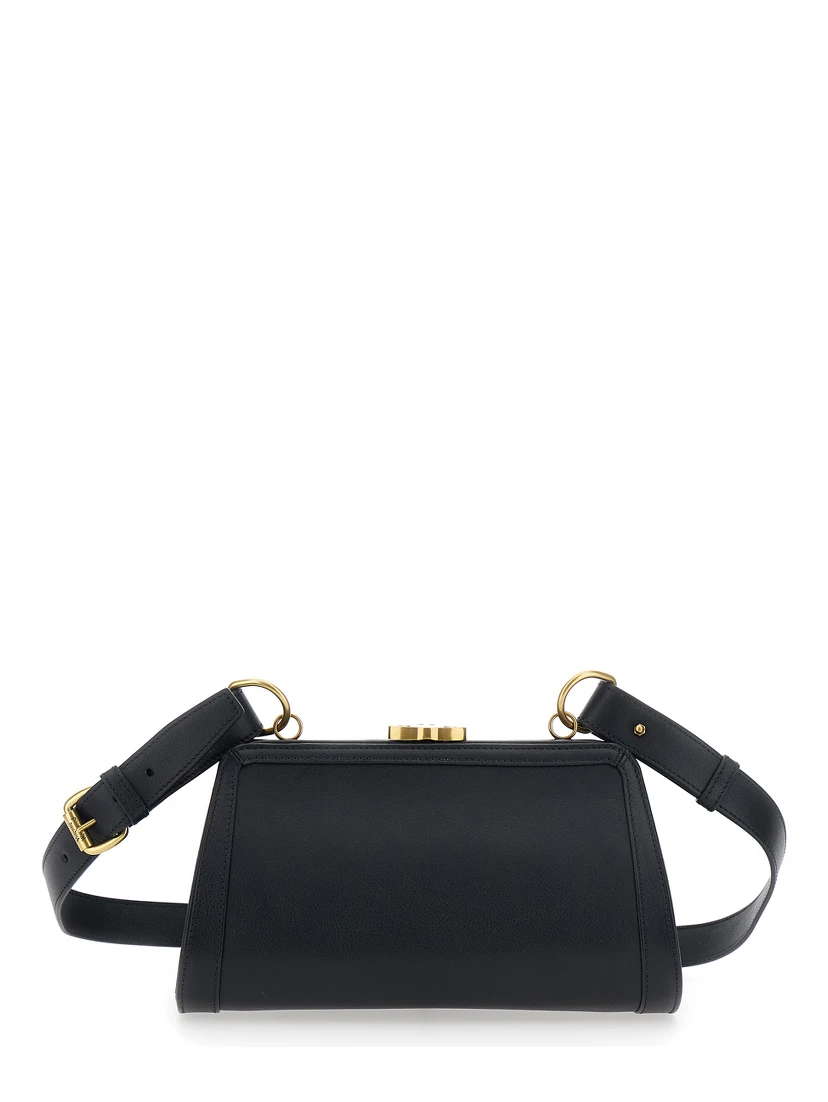 Ascot Black Shoulder Bag with Removable Shoulder Strap and Buckle Detail in Leather Woman