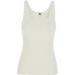White Sleeveless Top with Round Neck in Viscose Blend Stretch Woman
