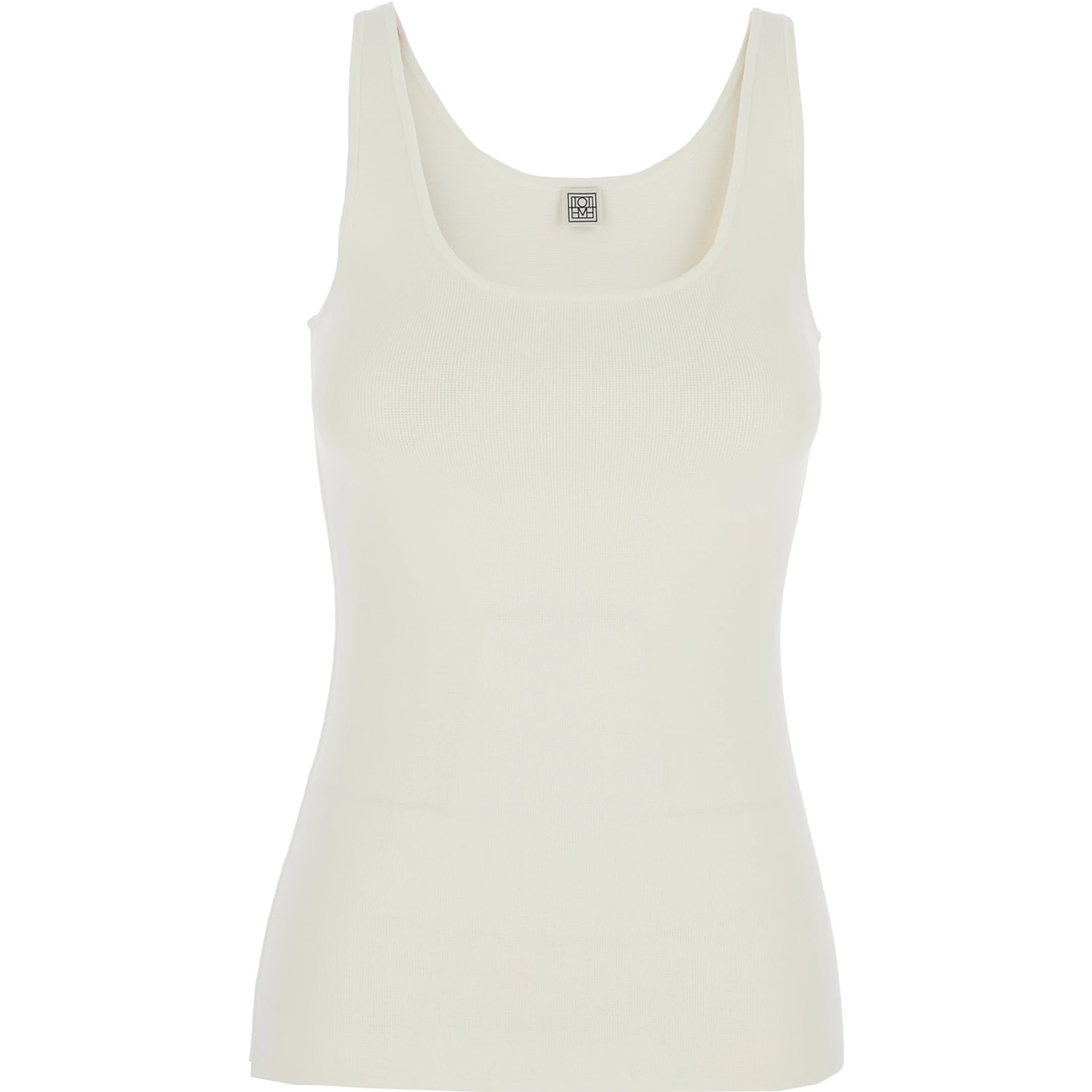White Sleeveless Top with Round Neck in Viscose Blend Stretch Woman