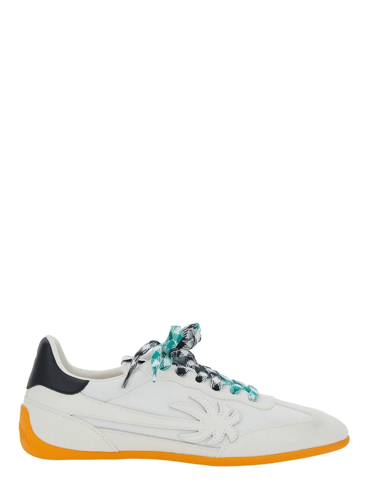 Pa 5 White Low Top Sneakers with Logo Patch on the Tongue and Contrasting Heel with Logo in Leather Man